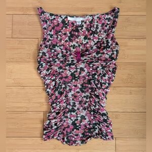 Diane Von Furstenberg Silk Ruched Pink Top with Button Detail